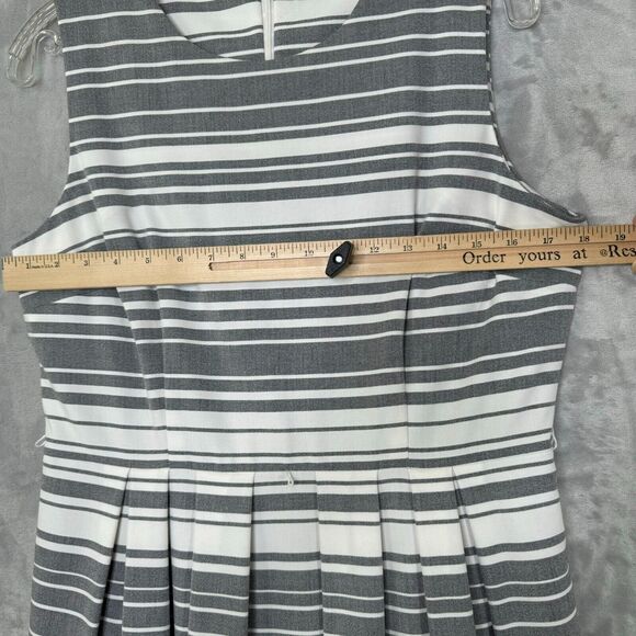 Calvin Klein Dress Womens 12 Gray White Stripe Fit & Flare Sleeveless Career - Picture 6 of 11